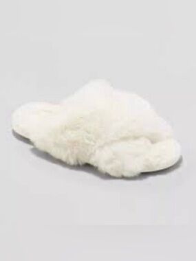 Cat & Jack Girls Faux Fur Fuzzy Soft Slide Cross Over Slippers S 13/1